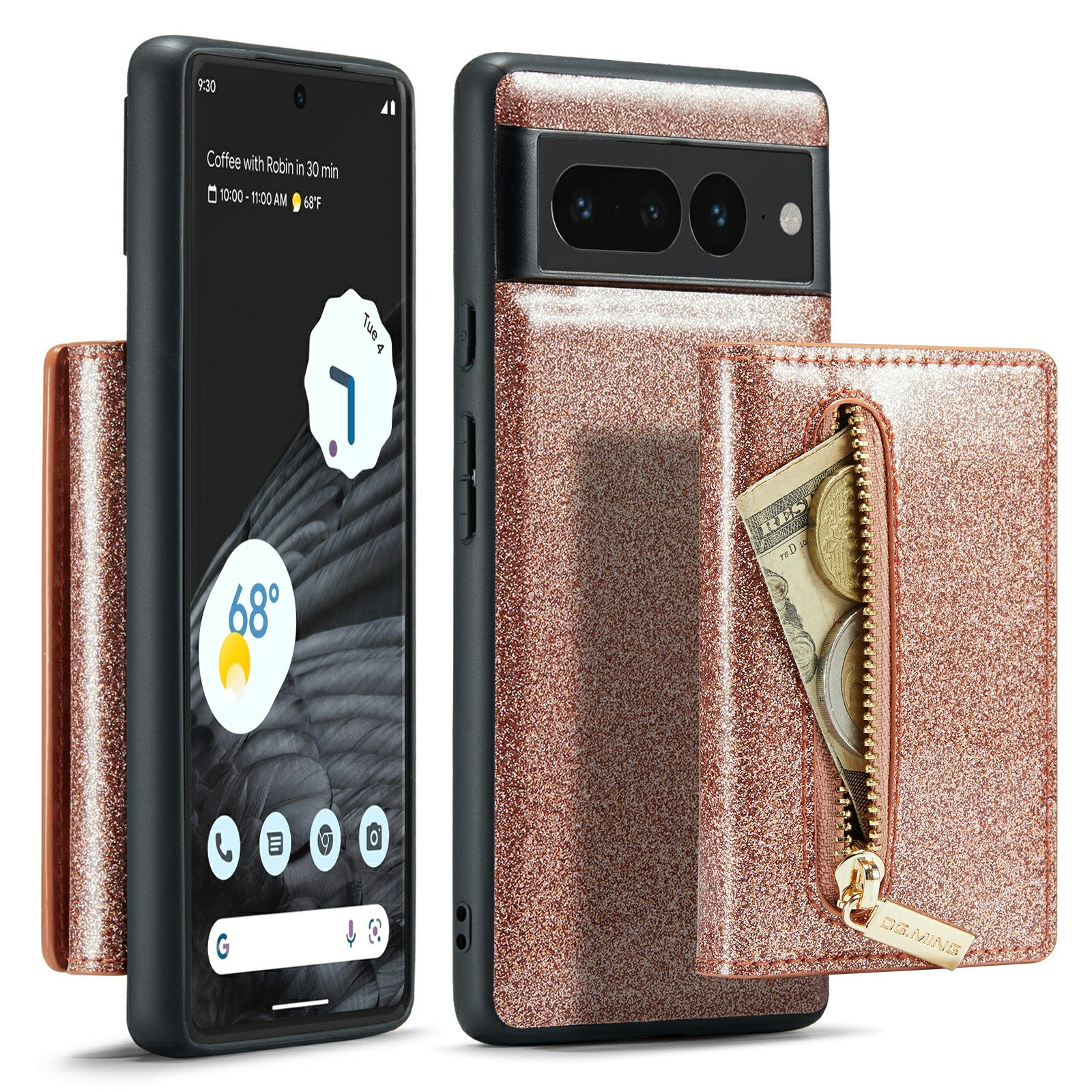 DG.MING M3 Series For Google Pixel 7 Pro 5G Glitter Bling Powder PU Leather Magnetic Anti-drop Phone Cover Detachable PC TPU Kickstand Wallet Phone Case DG.MING M3 Series For Google Pixel 7 Pro 5G Glitter Bling Powder PU Leather Magnetic Anti-drop Phone Cover Detachable PC TPU Kickstand Wallet Phone Case